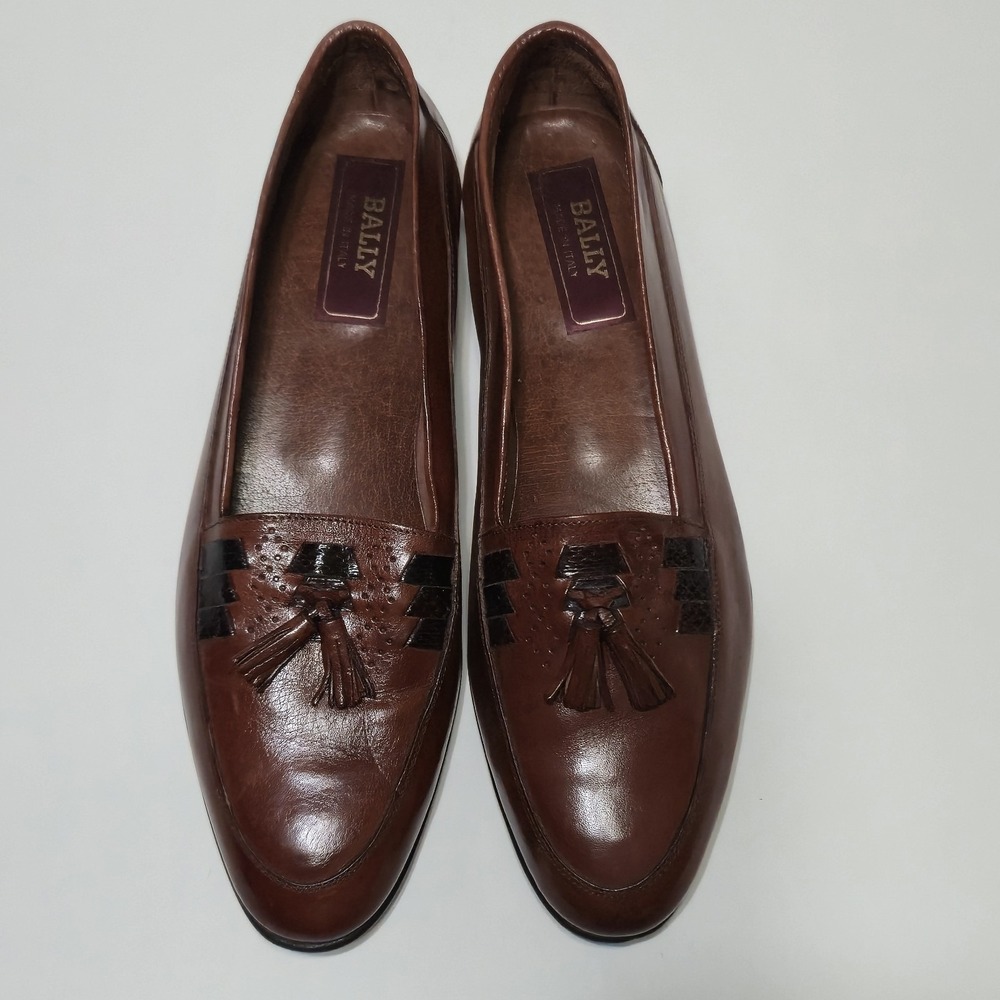 Vtg Bally Italy Men 10 M Brown Leather Tassel Loafers Dress Slip On Shoes